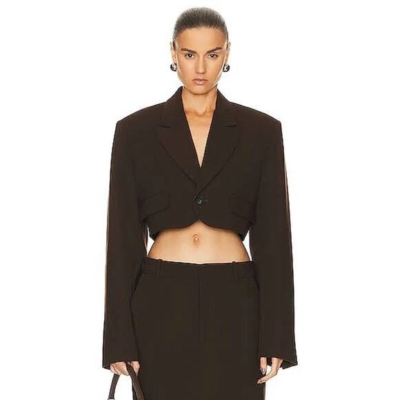 GRLFRND The Cropped Blazer in Ganache Brown Size S NWT MSRP $395 - Picture 1 of 7